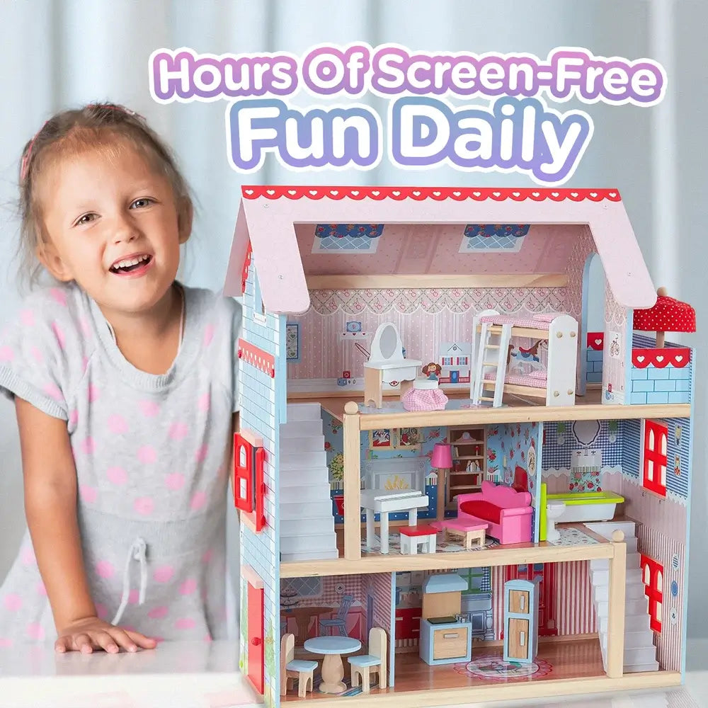 Windsor 3-Story Dollhouse w/ Complete Furniture Set