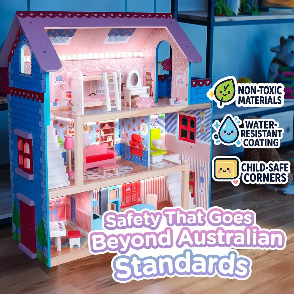 Windsor 3-Story Dollhouse w/ Complete Furniture Set