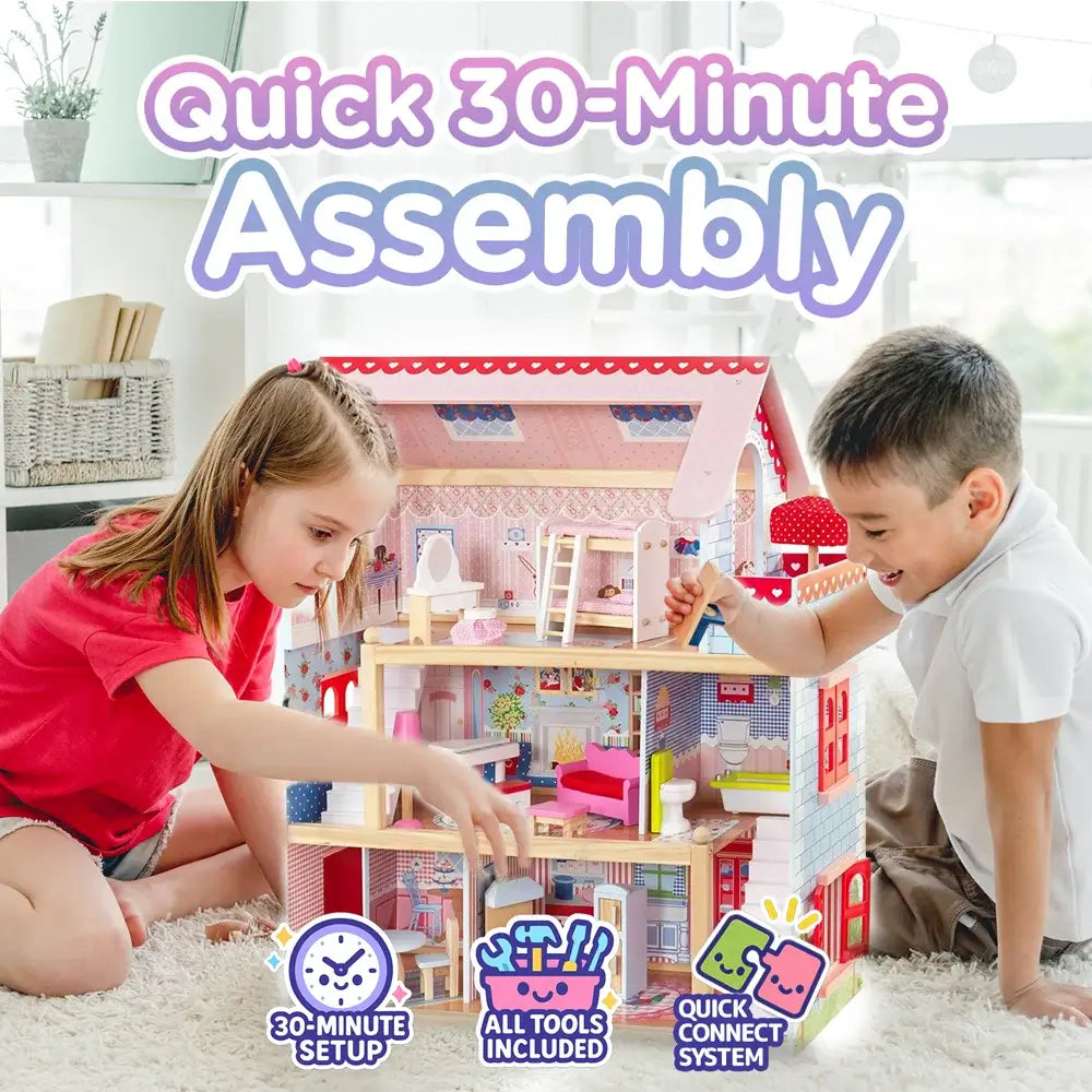 Windsor 3-Story Dollhouse w/ Complete Furniture Set