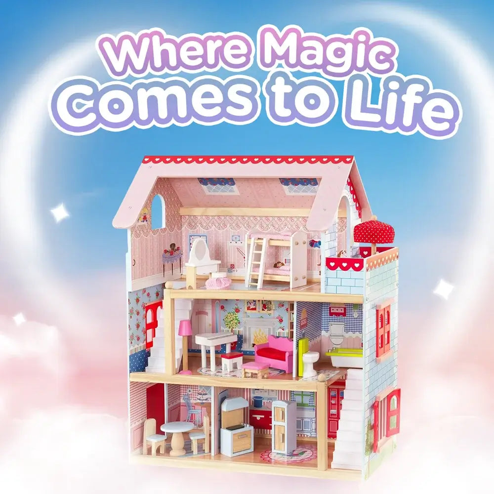 Windsor 3-Story Dollhouse w/ Complete Furniture Set