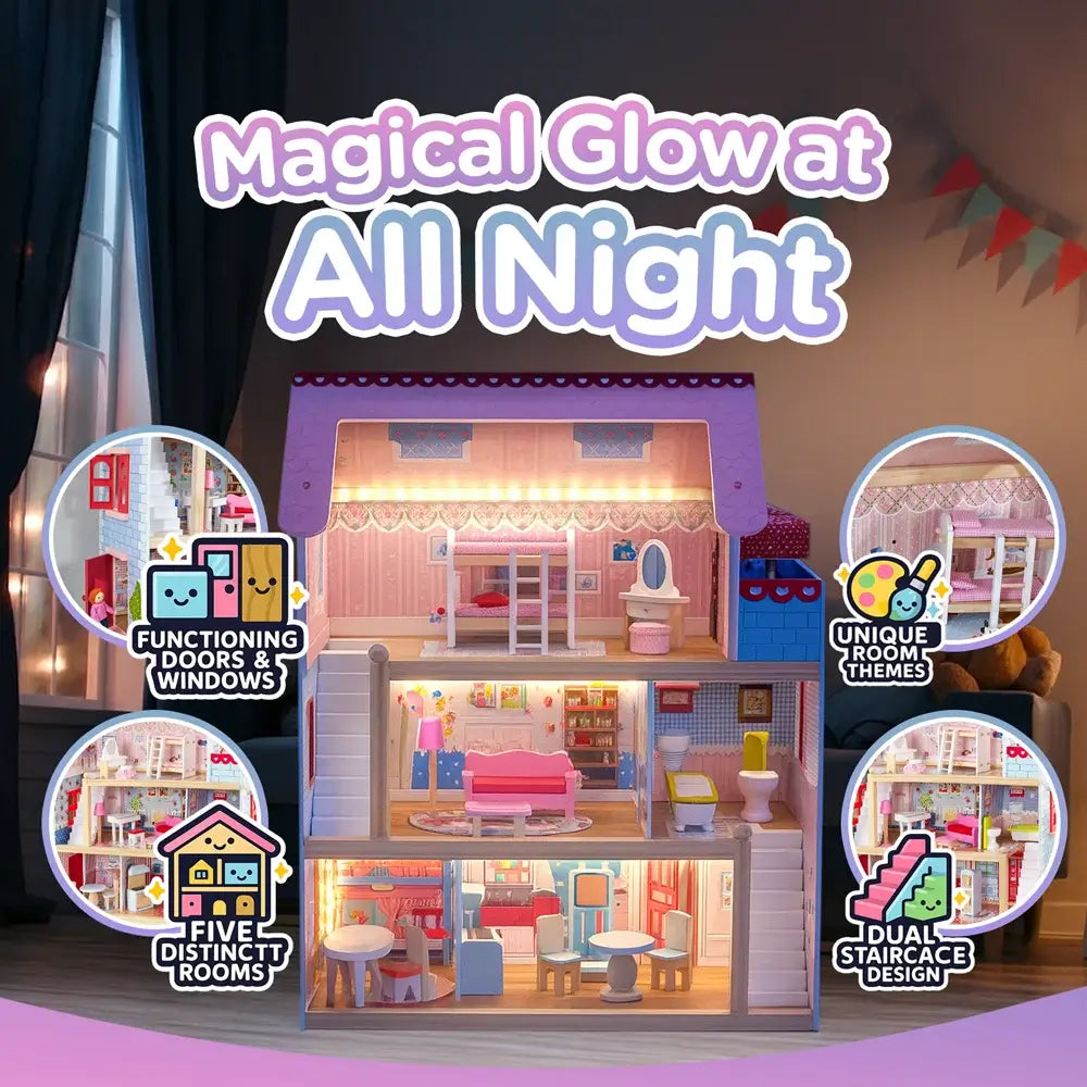 Windsor 3-Story Dollhouse w/ Complete Furniture Set