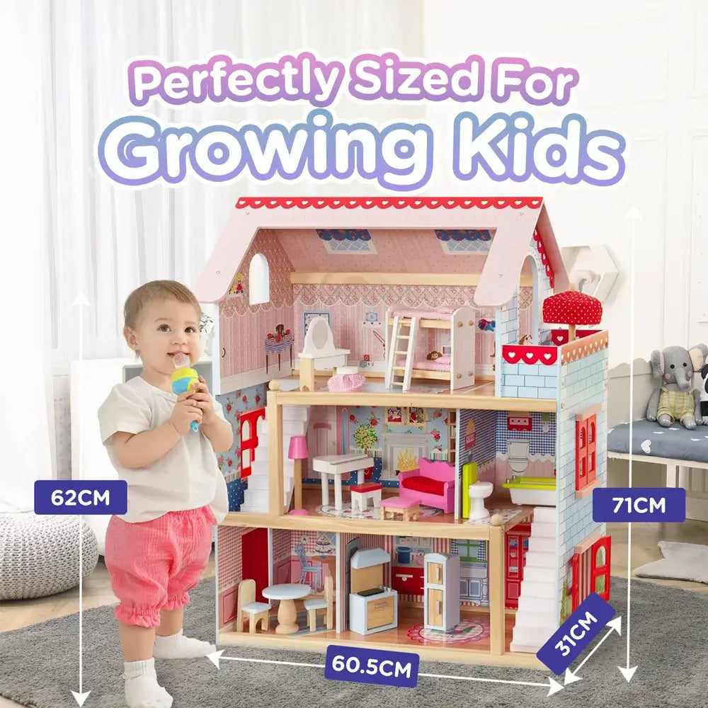 Windsor 3-Story Dollhouse w/ Complete Furniture Set