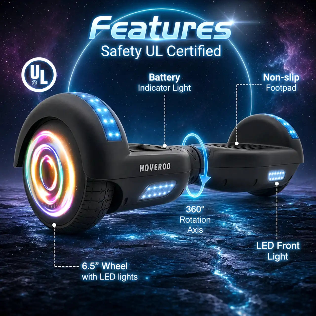 2026 Upgraded Hoverboard for Kids - All Terrain Self Balancing Scooter - UL 2272 Certified - Built In Bluetooth Speaker - Long Lasting Battery