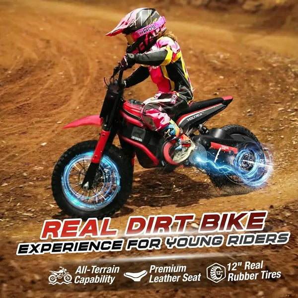 Voltrix Thunderbolt 24V kids electric dirt bike with dual suspension