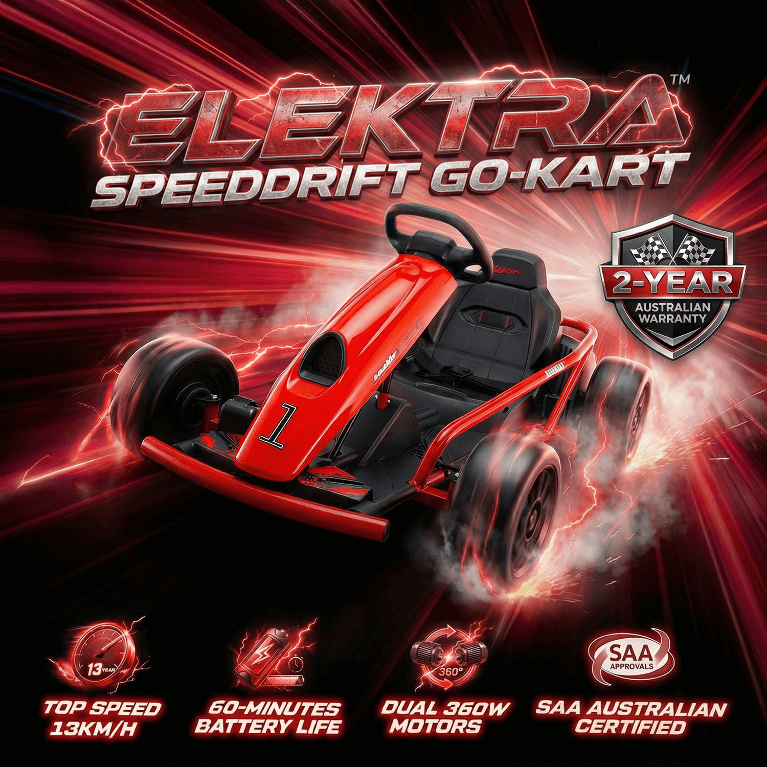Elektra SpeedDrift - Electric Go Kart for Kids 5-12