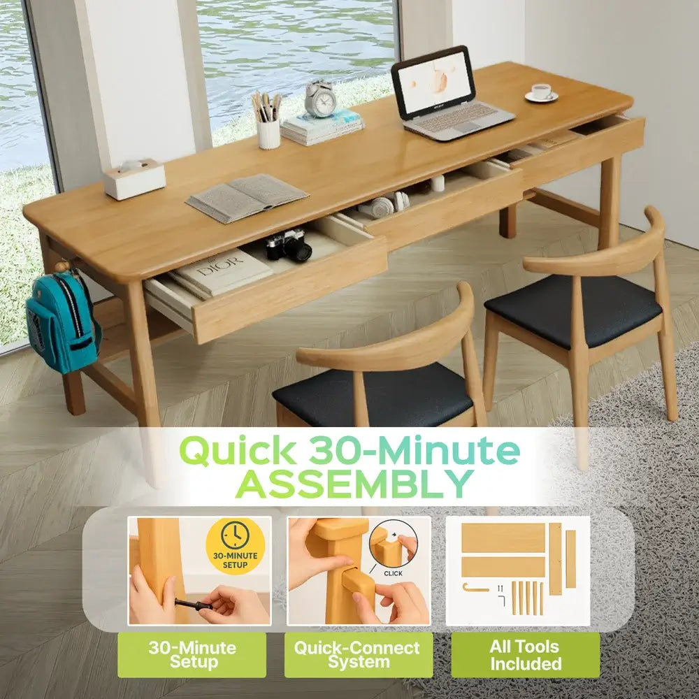 Hadley Solid Wood Study Desk with Drawers