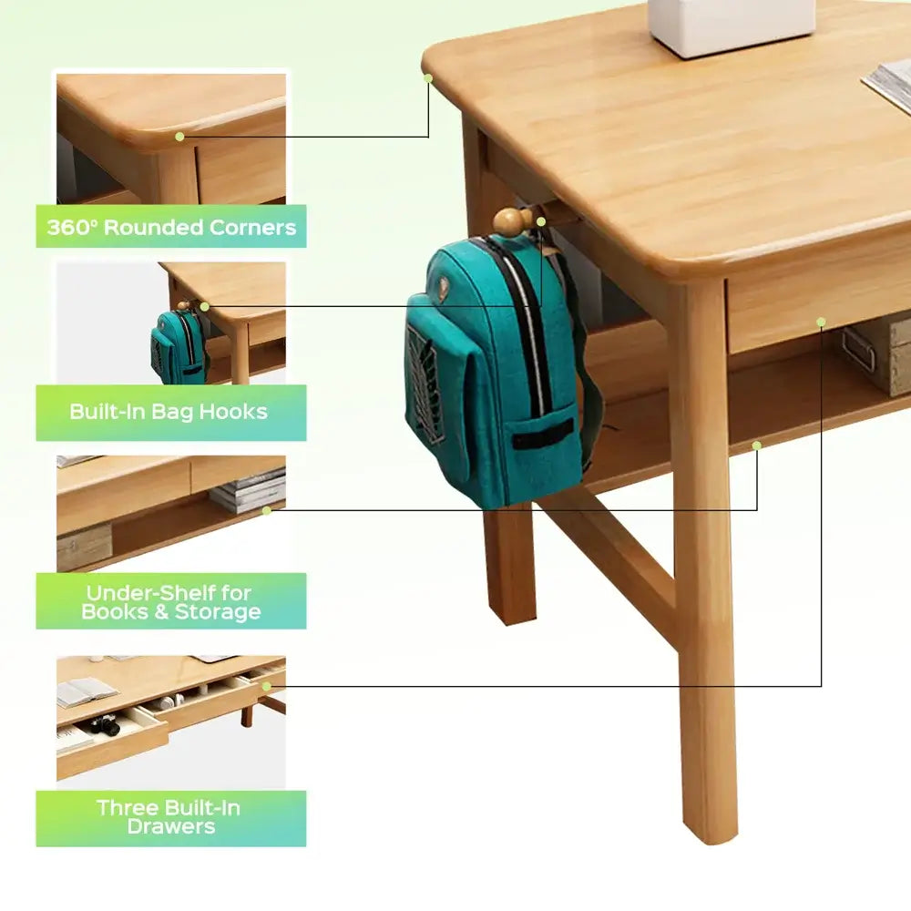 Hadley Solid Wood Study Desk with Drawers